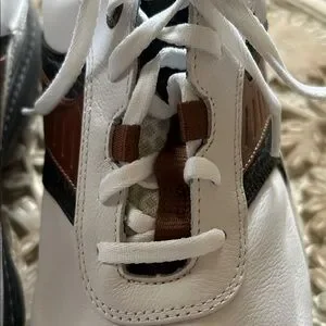 New FJ Contour Men\'s White and Brown Golf Shoes Size 13 Waterproof Leather FootJoy Contour Mens Golf Shoes FJ White Brown Leather Size  main image 2